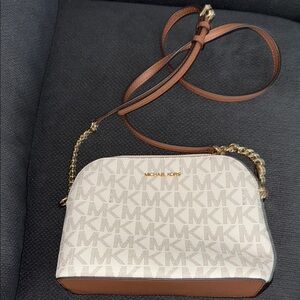 Michael Kors Monogram Cream and Tan Crossbody Bag